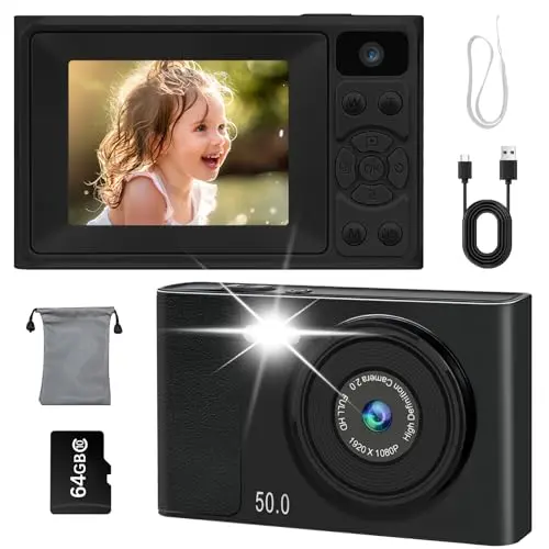 Digitalkamera 48MP mit 2,4" LCD und 64GB SD-Karte – Kompaktkamera für Kinder, Teenager und Anfänger
