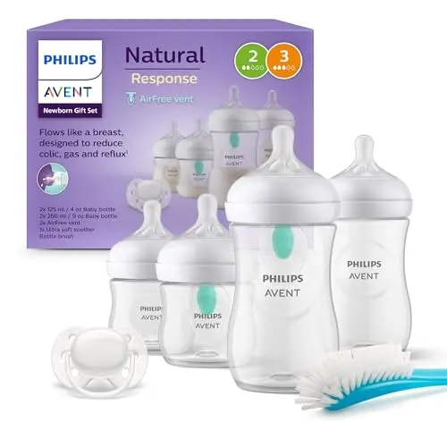 Philips AVENT Babyflaschen Geschenkset für Neugeborene – 4 Flaschen, Schnuller und Bürste, für Babys 0–12 Monate