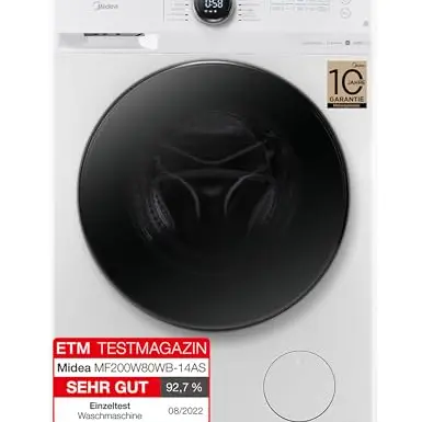 Midea MF200 Waschmaschine 8 kg A Energieeffizienz Steam Care 1400 U/min 48 cm tief APP-Steuerung Weiß