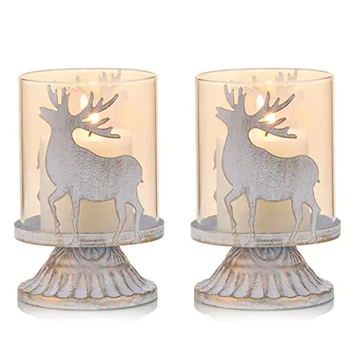 Sziqiqi Weihnachtsdeko: 2er Set Hirsch Kerzenhalter aus Metall für Tisch und Wohnzimmer