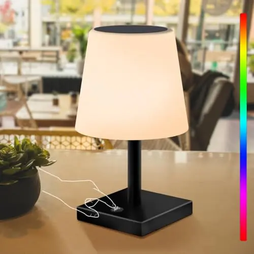 Postlucky Solar Tischlampe 2in1 Kabellos IP44 Wasserdicht für Innen und Außen (Schwarz)
