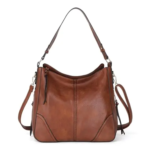 TANTOMI Damen Handtasche - Leichte Shopper Umhängetasche mit verstellbarem Gurt für Büro und Reisen, Braun