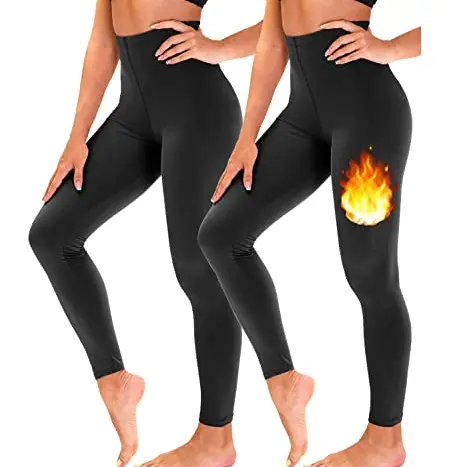 TNNZEET 2er Pack Thermo Leggings für Damen - Gefütterte warme Thermohosen (Schwarz, S-M)