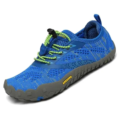 SAGUARO Kinder Barfußschuhe Aquaschuhe Atmungsaktiv Traillaufschuhe Outdoor Blau 32 EU