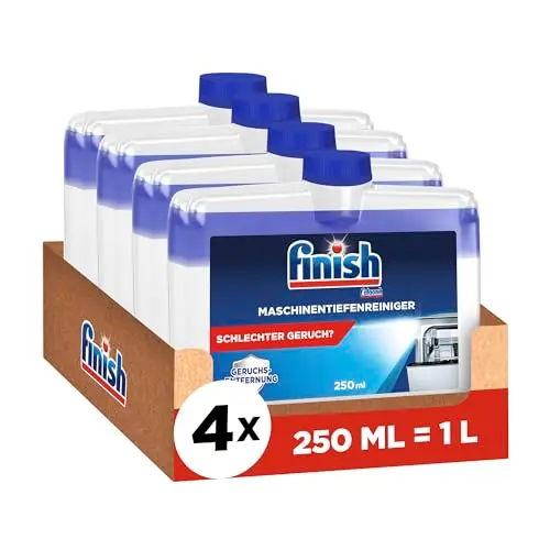 Finish Maschinentiefenreiniger – Flüssiger Reiniger gegen Kalk und Fett für saubere Spülmaschinen – 4 x 250 ml