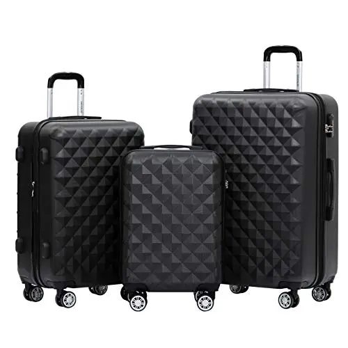 BEIBYE Zwillingsrollen Hartschale Trolley Koffer Reisekoffer Set (Schwarz)