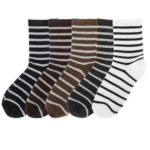 Psyqtsuary Damen Socken, 10 Paar Baumwollsocken mit Streifen, für Sport und Alltag, Größen 35-42