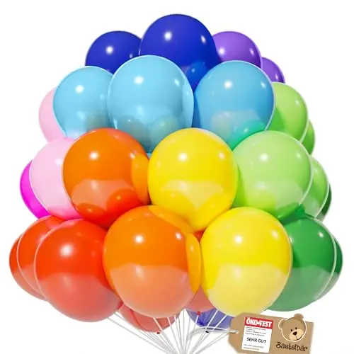 BIO Luftballons Geburtstag • 100 Stück • MADE IN EU • 11 Farben • plastikfrei & nachhaltig • Premium Naturlatex