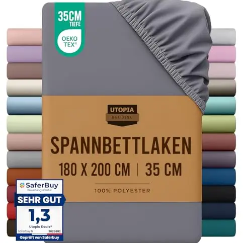 Utopia Bedding Spannbettlaken 180x200cm Grau