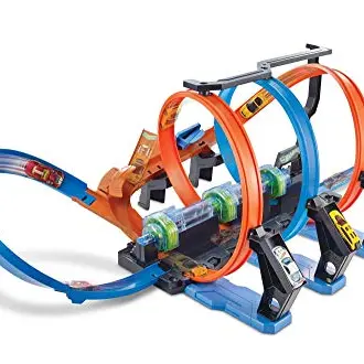Hot Wheels Autorennbahn Korkenzieher mit 3 Loopings und motorisierten Beschleunigern - inkl. 1 Spielzeugauto für Kinder ab 5 Jahren