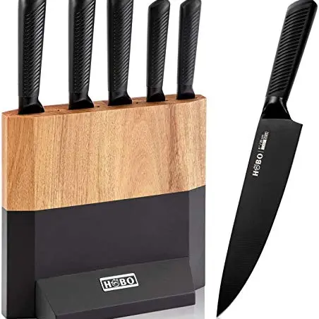 HOBO Messerblock Set 6-teilig - Küchenmesserset mit Kochmesser, Brotmesser, Schneidemesser und Schälmesser