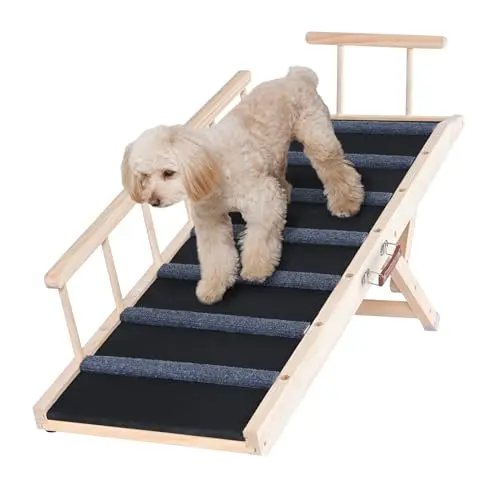 VEVOR Hunderampe 1,2m - Hundetreppe aus Kiefernholz mit 6 Höheneinstellungen - Tragfähigkeit bis 113kg für große und kleine Hunde