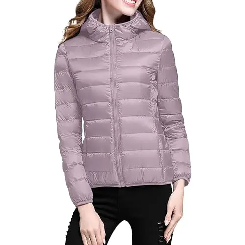 Warme Damenjacke mit Kapuze, leichter & winddichter Wintermantel, kurzer, schmaler Weißer Winterjacke – Tages Deal
