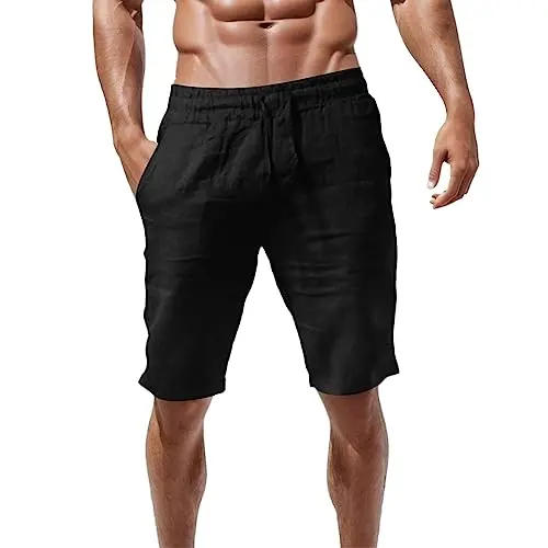 Herren Leinen Shorts Sommer mit Taschen – Bequeme 3/4 Cargo Hosen für Sport und Strand, S-3XL