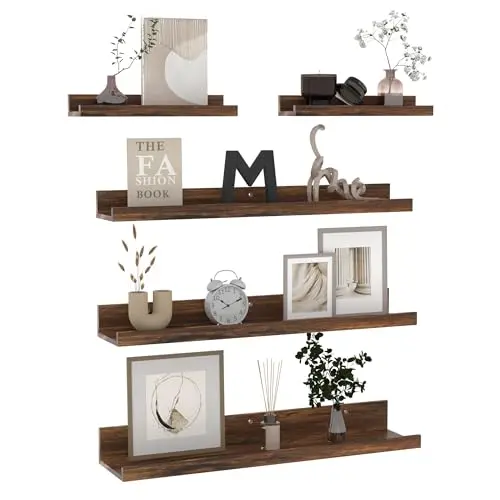 RLAVBL Wandregal Set – 2 x 30cm & 3 x 60cm, Braun, für Wohnzimmer, Schlafzimmer, Küche & Büro