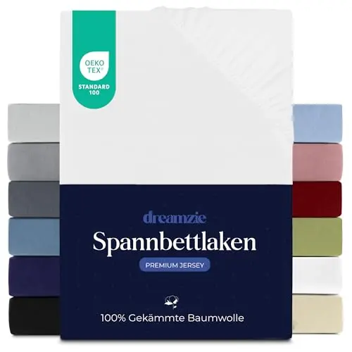 Dreamzie Premium Spannbettlaken 120x200 cm für Matratzen bis 22 cm - Oeko-TEX Zertifiziert - Weiß