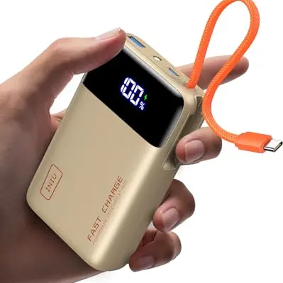 INIU 45W Power Bank 20000mAh mit USB-C Kabel, Schnellladung, Flugtauglich, Reise-Essential für iPhone 17/16 Pro, Samsung S22, Beige