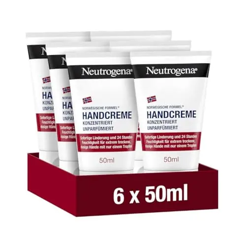 Neutrogena Handcreme unparfümiert, 6x50ml, feuchtigkeitsspendend mit Glycerin & Vitamin E für trockene Hände