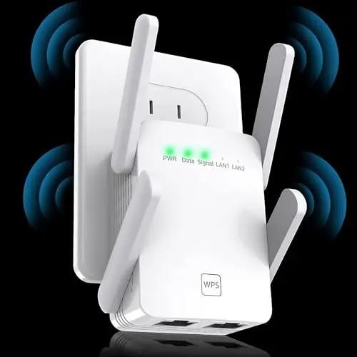 WLAN Verstärker 300 Mbit/s - 2.4GHz Repeater bis 200 m², kompatibel mit Alexa und Standard-Routern