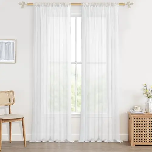 CUTEWIND Gardinen Weiß Transparent Wohnzimmer Modern 2er Set