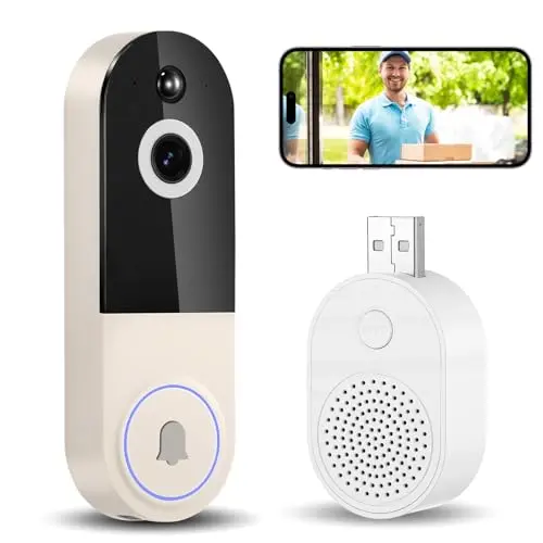 ZESTEFY Wi-Fi Video-Türklingel mit Kamera, 2K HD, Nachtsicht, 170° Weitwinkel, KI-Erkennung, Zwei-Wege-Audio, IP65, Weiß