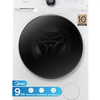 Midea MF200W90WB-14A Waschmaschine 9KG - Leiser Inverter Motor, Steam Care, APP-Steuerung, AquaStop, Weiß