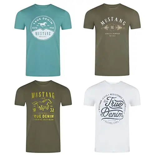 MUSTANG Herren T-Shirt 4er Pack Rundhals Kurzarm Sommer in Größe L, Farbe: Pack 17
