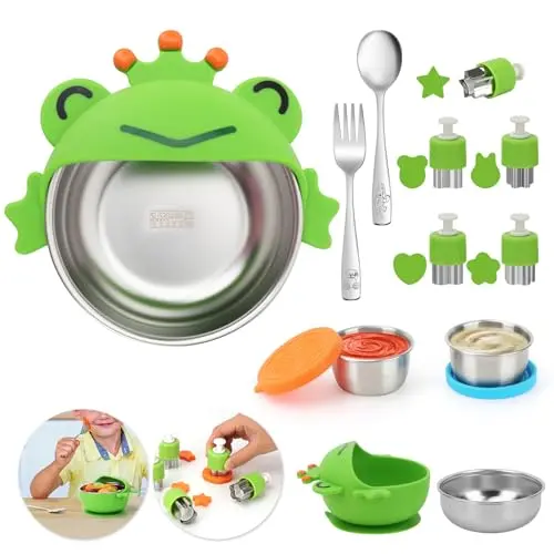 10-teiliges Kinder-Servierschalen-Set für Kleinkinder mit Gabel, Löffel und Ausstechformen