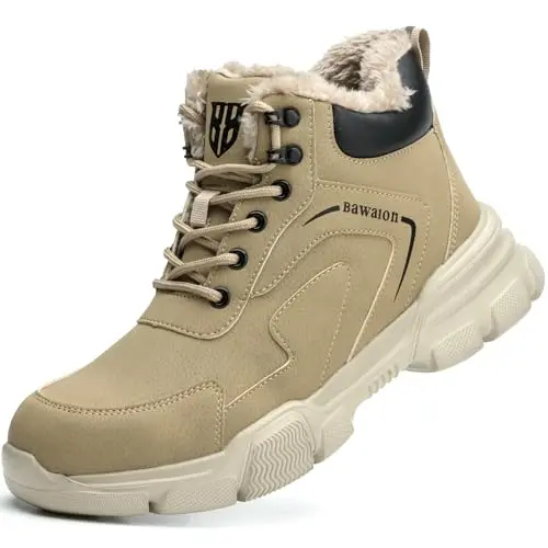 Nasogetch Sicherheitsschuhe mit Stahlkappe, warm gefüttert, Khaki