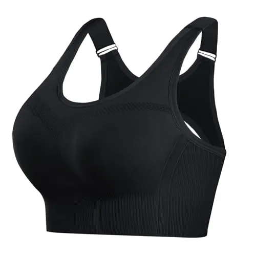 LitheDay Damen Sport-BH mit starkem Halt, Push-up, verstellbare Träger, ohne Bügel, abnehmbares Polster, ideal für Fitness und Jogging, Schwarz XXL