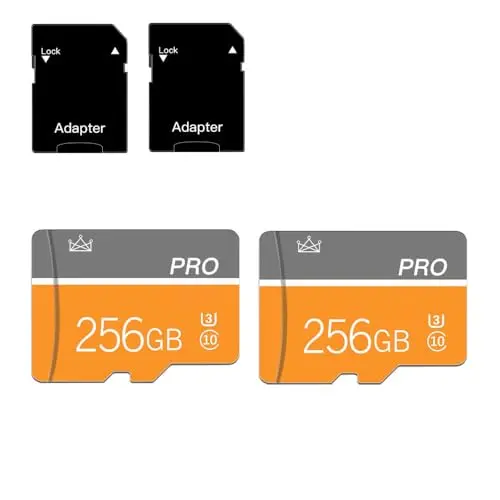 256GB High Speed Memory Cards with Adapter - 2-Pack for Smartphones, Cameras, Tablets