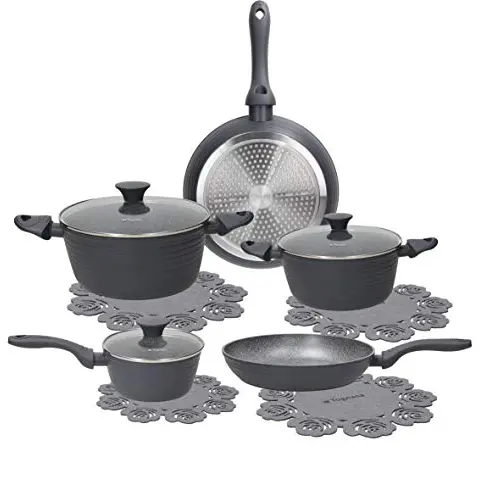 Tognana Cooking Circle Set: 2 Pfannen und 3 Töpfe mit Deckeln, Aluminium, Grau