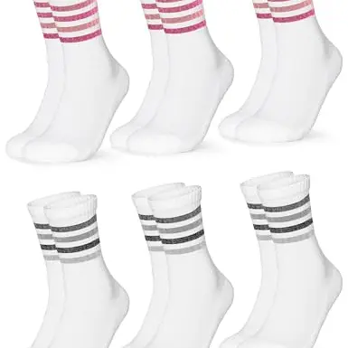 Occulto Damen Retro Tennissocken 6er Pack, Baumwolle, Pink/Grau, Glitzer, Größe 35–38