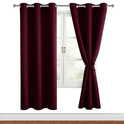 Hiasan Weinrote Verdunklungsvorhänge mit Ösen, 2 Stück, 117 x 183 cm, ideal für Schlafzimmer und Wohnzimmer