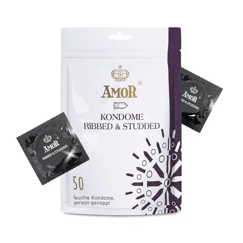 AMOR Premium Gerippt-Genoppt, Transparent, 50 Stück, Ø 54 mm