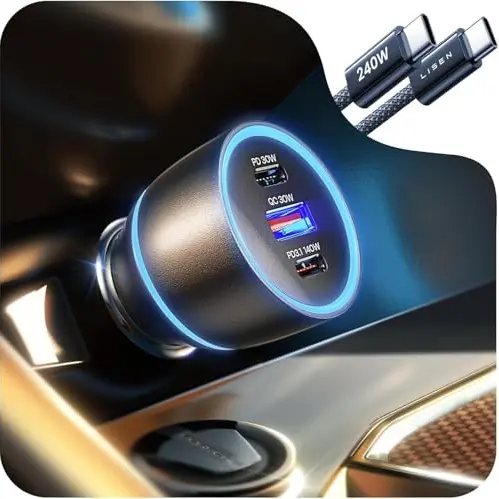 LISEN 170W Zigarettenanzünder USB C - 3-Port KFZ Ladegerät für MacBook Pro, iPhone 16/15 Pro Max, Galaxy S24/S25