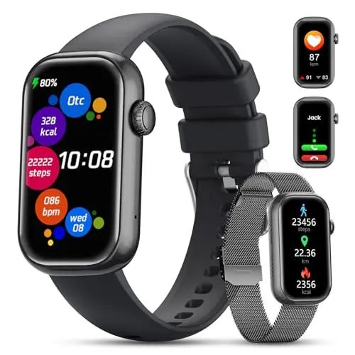 LIGE Smartwatch für Herren und Damen, 1,47 Zoll, Aktivitäts- und Schlaf-Tracker, wasserdicht, Schwarz