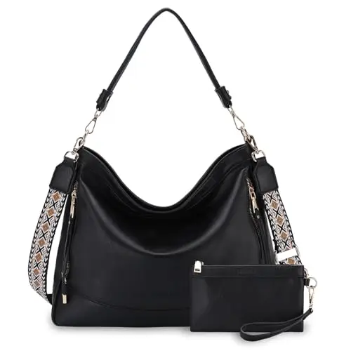 RAVUO Damen Handtasche Schwarz, Shopper Leder & Umhängetasche, Elegant Hobo für Büro, Schule & Einkauf