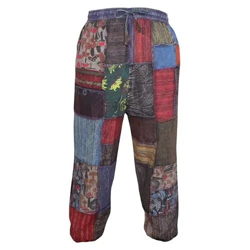Ezhippie Bohemian-Hose für Damen, elastische Beine, Patchwork, ideal für Festivals