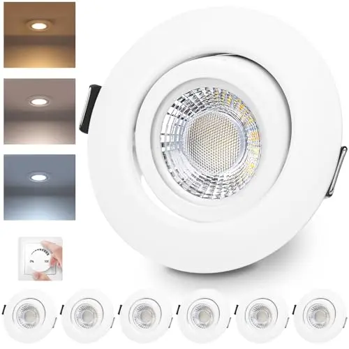 LED Einbaustrahler 230V Dimmbar, 6W IP44, 6er Set, für Badezimmer, Küche, Wohnzimmer