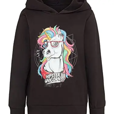 DANAEST Lustiger Einhorn Hoodie für Kinder 6-16 Jahre (Schwarz, Gr. 116)