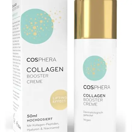 Cosphera Collagen Booster Creme 50 ml - Vegane Gesichtscreme gegen Falten, Tränensäcke und Augenringe