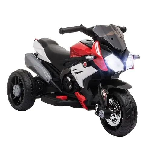HOMCOM Elektro-Motorrad für Kinder 3-5 Jahre, 6V, mit Musik und Scheinwerfer, Schwarz-Rot, 3 km/h