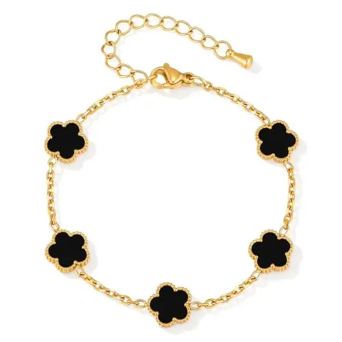 Kleeblatt Armband Glücksarmband Mädchen Gold - Edelstahl Wasserfest