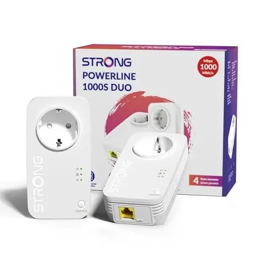 STRONG AV1000 Powerline Adapter Set mit Steckdose, 1000 Mbit/s, ideal für Media-Streaming