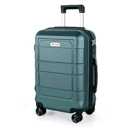 TANTOMI Handgepäck Koffer 20" Hartschalenkoffer aus ABS+PC mit 4 Rollen, Zahlenschloss und Aluminium-Teleskopstange, 41L, Dunkelgrün