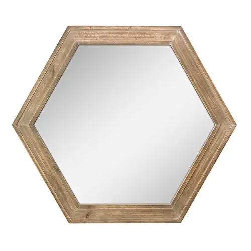 Stonebriar 24" Hexagon Wall Mirror with Natural Wood Frame