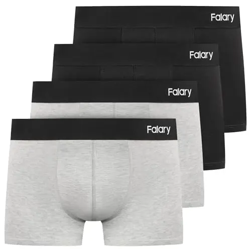 FALARY Herren Boxershorts 4er Pack Schwarz/Grau - Bequeme Baumwolle ohne Kratzenden Zettel