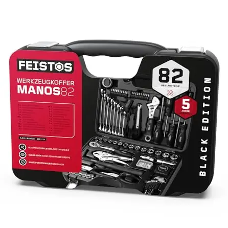 FEISTOS Werkzeugkoffer Manos 82 mit 82 hochwertigen Werkzeugen, robuster Kunststoffkoffer, ergonomischer Griff, ideal für den mobilen Einsatz