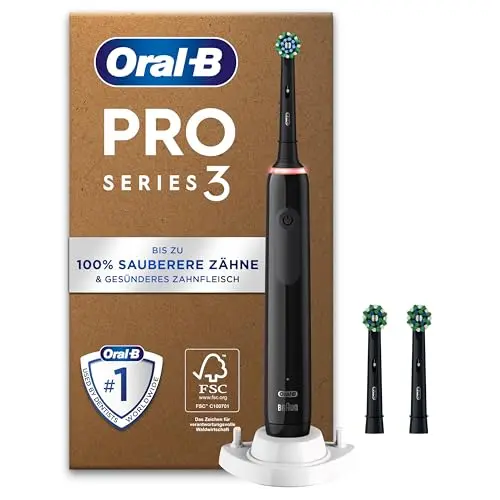 Oral-B Pro Series 3 Plus Elektrische Zahnbürste mit 3 Aufsteckbürsten und 360° Andruckkontrolle, Schwarz